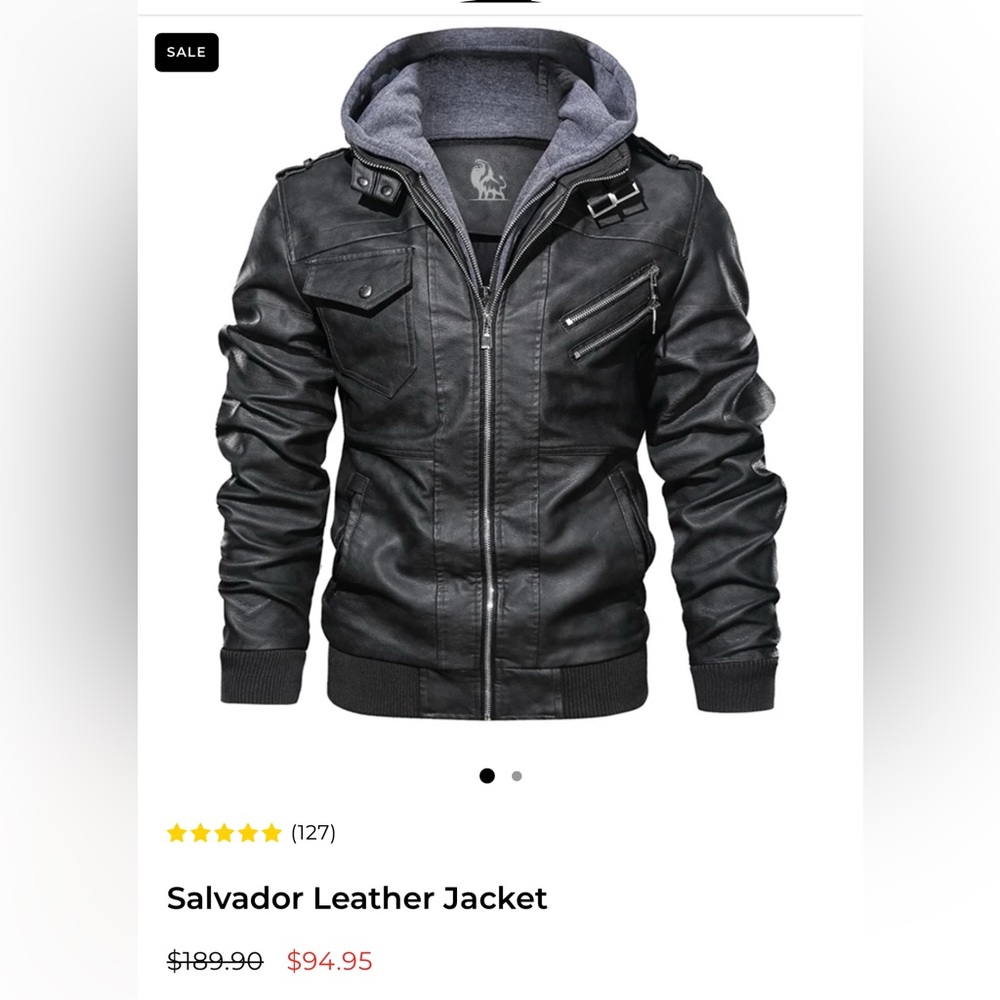 NWT Men's Black Leather Jacket with Hood